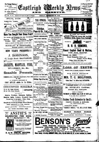 cover page of Eastleigh Weekly News published on December 30, 1898
