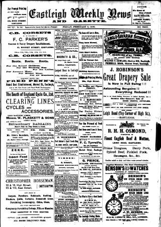 cover page of Eastleigh Weekly News published on February 2, 1900