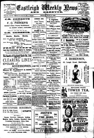 cover page of Eastleigh Weekly News published on July 6, 1900