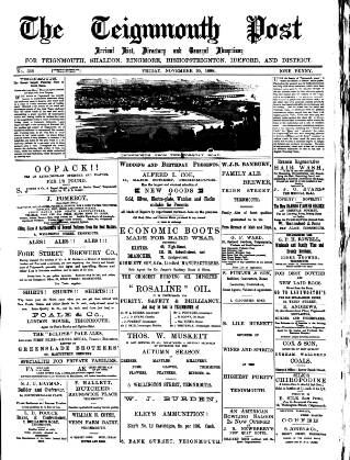 cover page of Teignmouth Post and Gazette published on November 30, 1888