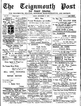 cover page of Teignmouth Post and Gazette published on September 18, 1908