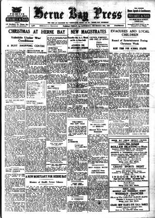 cover page of Herne Bay Press published on December 30, 1939