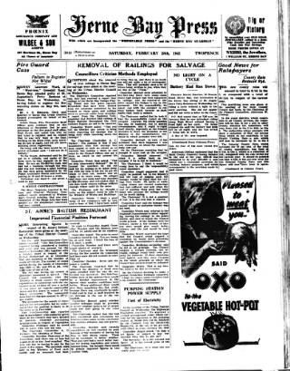 cover page of Herne Bay Press published on February 28, 1942