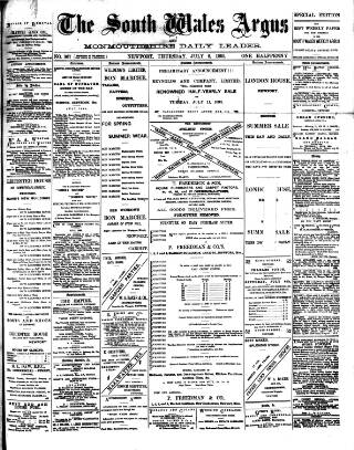 cover page of South Wales Argus published on July 6, 1893