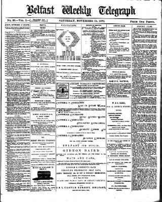 cover page of Belfast Weekly Telegraph published on November 15, 1873