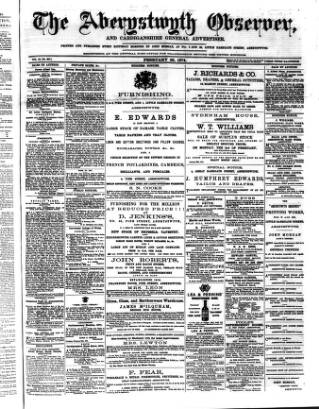 cover page of Aberystwyth Observer published on February 28, 1874