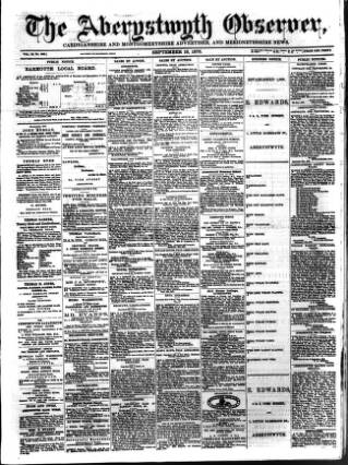 cover page of Aberystwyth Observer published on September 18, 1875