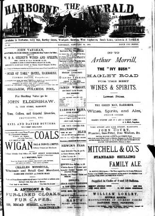 cover page of Harborne Herald published on February 28, 1885