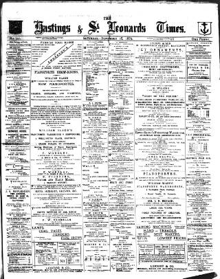 cover page of Hastings & St. Leonards Times published on November 15, 1879