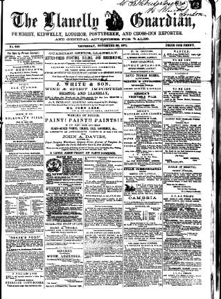 cover page of Llanelly and County Guardian and South Wales Advertiser published on November 30, 1871