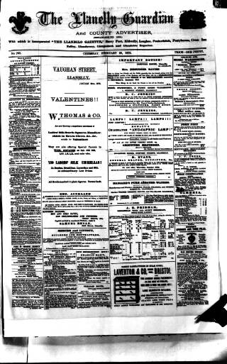 cover page of Llanelly and County Guardian and South Wales Advertiser published on February 28, 1878