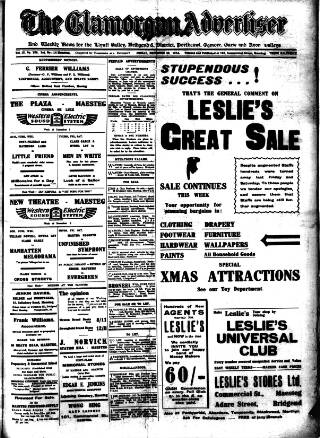 cover page of Glamorgan Advertiser published on November 30, 1934