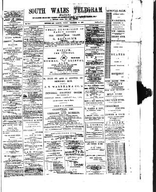 cover page of South Wales Daily Telegram published on December 30, 1887