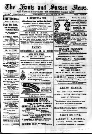 cover page of Hants and Sussex News published on September 18, 1901