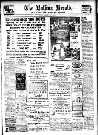 cover page of Ballina Herald and Mayo and Sligo Advertiser published on July 6, 1916