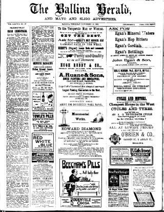 cover page of Ballina Herald and Mayo and Sligo Advertiser published on November 30, 1922