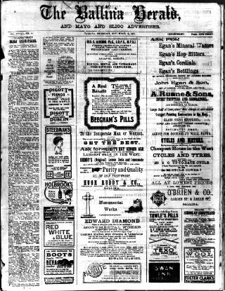 cover page of Ballina Herald and Mayo and Sligo Advertiser published on November 15, 1923