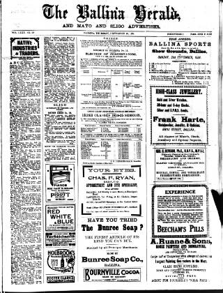 cover page of Ballina Herald and Mayo and Sligo Advertiser published on September 18, 1924