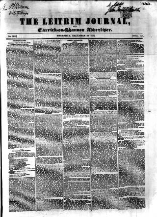 cover page of Leitrim Journal published on December 30, 1852