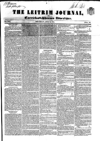 cover page of Leitrim Journal published on July 6, 1854
