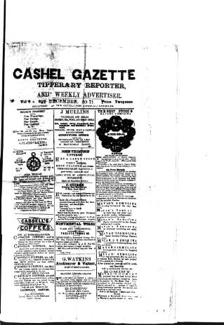 cover page of Cashel Gazette and Weekly Advertiser published on December 30, 1871