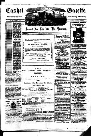 cover page of Cashel Gazette and Weekly Advertiser published on September 18, 1886