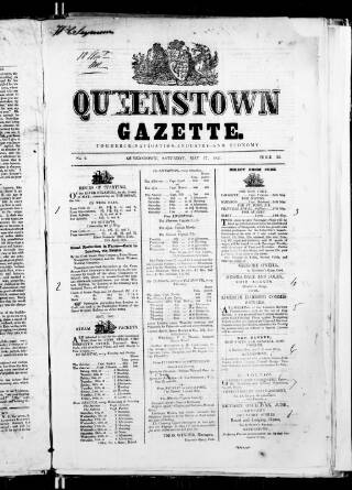 cover page of Queenstown Gazette published on May 17, 1851