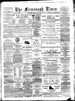 cover page of Fermanagh Times published on September 18, 1884