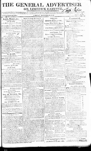 cover page of Limerick Gazette published on November 30, 1813