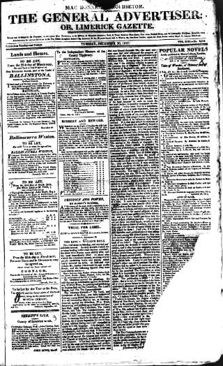 cover page of Limerick Gazette published on December 30, 1817