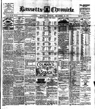 cover page of Bassett's Chronicle published on September 18, 1882