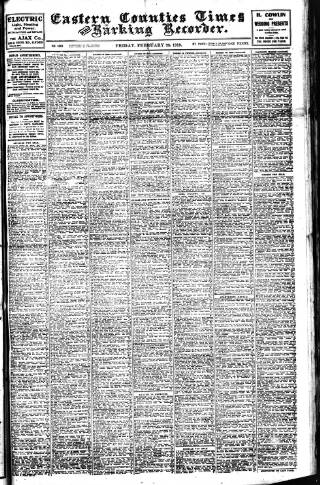 cover page of Eastern Counties' Times published on February 28, 1919