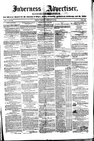 cover page of Inverness Advertiser and Ross-shire Chronicle published on February 28, 1854