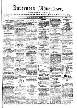 cover page of Inverness Advertiser and Ross-shire Chronicle published on November 30, 1858
