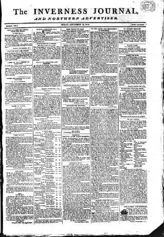 cover page of Inverness Journal and Northern Advertiser published on September 18, 1812