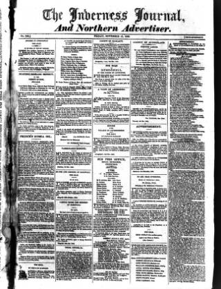 cover page of Inverness Journal and Northern Advertiser published on November 15, 1822