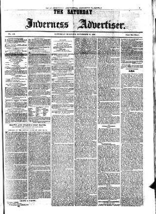 cover page of Saturday Inverness Advertiser published on November 30, 1867