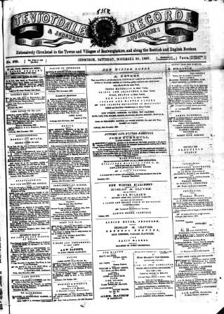 cover page of Teviotdale Record and Jedburgh Advertiser published on November 30, 1867