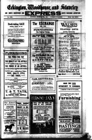 cover page of Eckington, Woodhouse and Staveley Express published on December 30, 1916