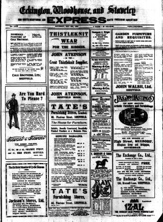cover page of Eckington, Woodhouse and Staveley Express published on May 29, 1920