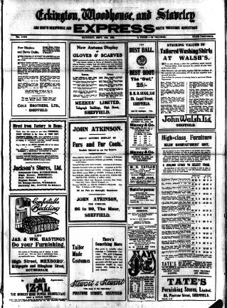 cover page of Eckington, Woodhouse and Staveley Express published on September 18, 1920