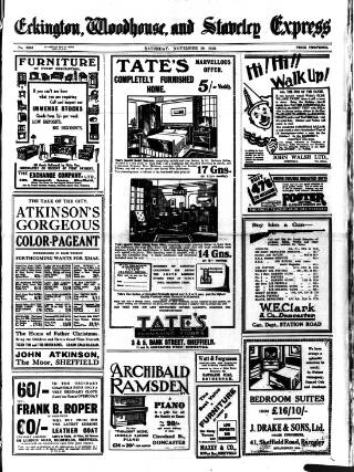 cover page of Eckington, Woodhouse and Staveley Express published on November 30, 1929