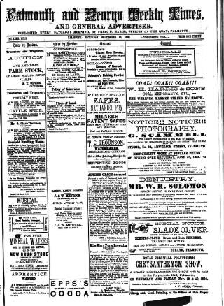 cover page of Cornish Echo and Falmouth & Penryn Times published on September 18, 1886
