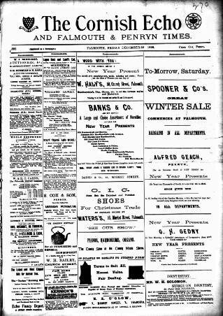 cover page of Cornish Echo and Falmouth & Penryn Times published on December 30, 1898
