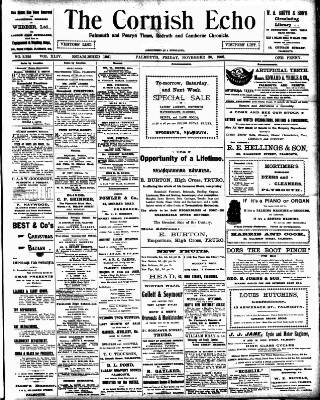 cover page of Cornish Echo and Falmouth & Penryn Times published on November 30, 1906