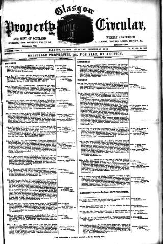 cover page of Glasgow Property Circular and West of Scotland Weekly Advertiser published on September 18, 1883