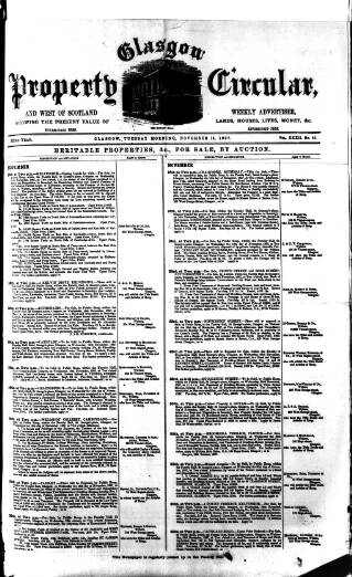 cover page of Glasgow Property Circular and West of Scotland Weekly Advertiser published on November 15, 1887