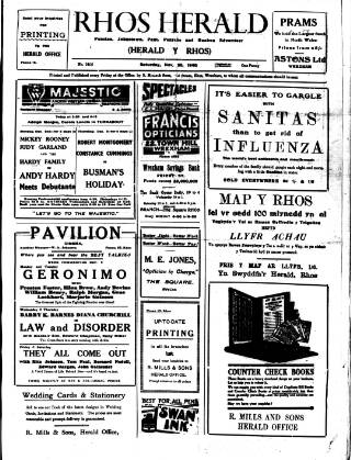 cover page of Rhos Herald published on November 30, 1940