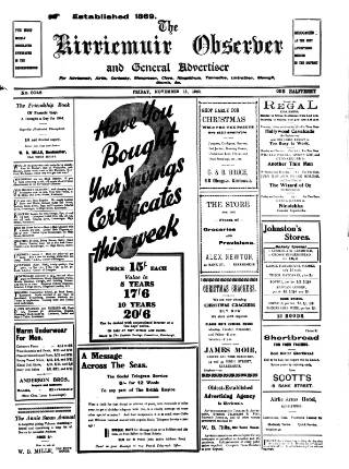 cover page of Kirriemuir Observer and General Advertiser published on November 15, 1940