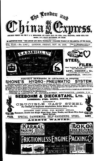 cover page of London and China Express published on November 30, 1900